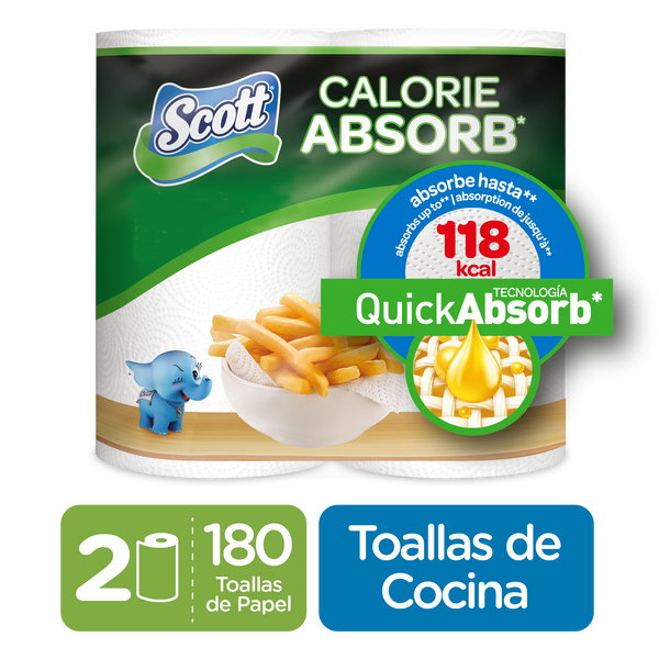 TOALLAS DE COCINA DESECHABLES SCOTT CALORIE ABSORB 2 ROLLOS