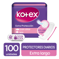 PROTECTORES DIARIOS KOTEX EXTRA LARGOS, 100 UDS