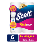 PAPEL HIGIÉNICO SCOTT RINDEMAX DOBLE HOJA, 6 ROLLOS