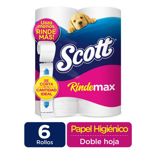 PAPEL HIGIÉNICO SCOTT RINDEMAX DOBLE HOJA, 6 ROLLOS