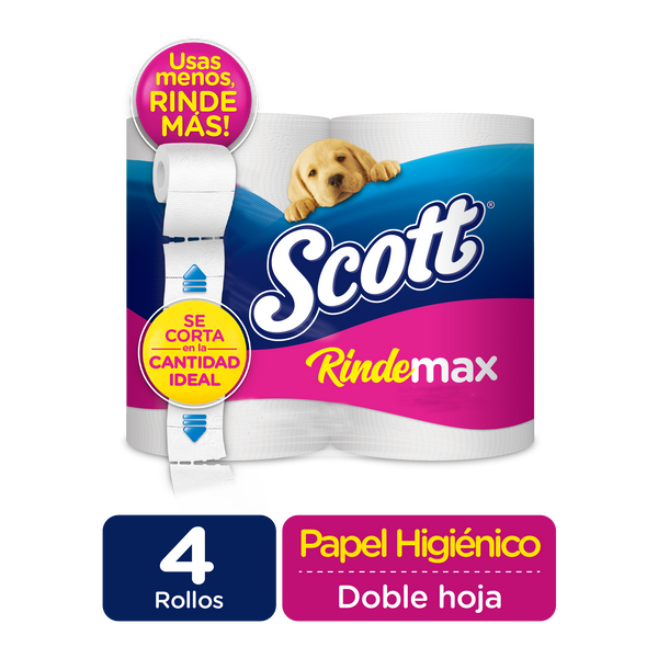 PAPEL HIGIÉNICO SCOTT RINDEMAX DOBLE HOJA, 4 ROLLOS