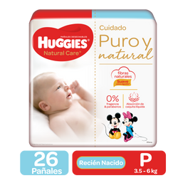 PAÑALES HUGGIES NATURAL CARE PURO Y NATUTAL ETAPA 1/P, 26 UDS