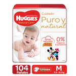 PAÑALES HUGGIES NATURAL CARE PURO Y NATUTAL ETAPA 2/M, 104 UDS