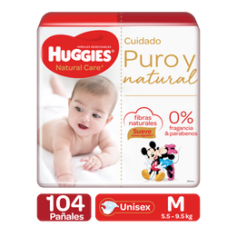 PAÑALES HUGGIES NATURAL CARE PURO Y NATUTAL ETAPA 2/M, 104 UDS