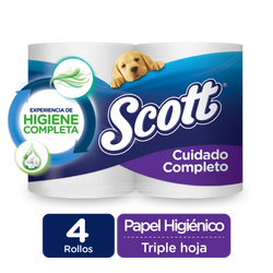 PAPEL HIGIÉNICO SCOTT CUIDADO COMPLETO TRIPLE HOJA, 4 ROLLOS