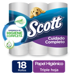 PAPEL HIGIÉNICO SCOTT CUIDADO COMPLETO TRIPLE HOJA, 18 ROLLOS