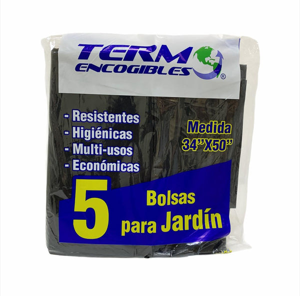 TERMOENCOGIBLES  BOLSA PARA BASURA TAMAÑO 34X50 JARDIN 5 UNDS