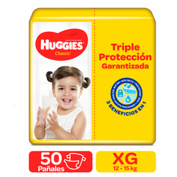 PAÑALES HUGGIES CLASSIC TRIPLE PROTECTION ETAPA 4/XG, 50 UDS