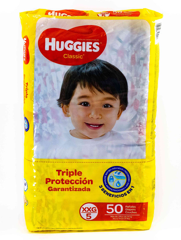 PAÑALES HUGGIES CLASSIC TRIPLE PROTECTION ETAPA 5/XXG, 50 UDS