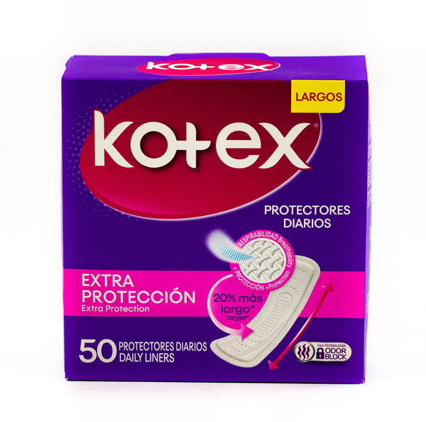 PROTECTORES DIARIOS KOTEX EXTRA LARGOS, 50 UDS