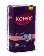 TOALLAS SANITARIAS KOTEX NOCTURNA TEXTURA TELA CON ALAS, 36 UDS