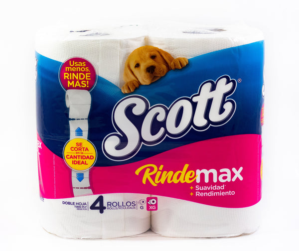 PAPEL HIGIÉNICO SCOTT RINDEMAX DOBLE HOJA, 4 ROLLOS