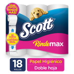 PAPEL HIGIÉNICO SCOTT RINDEMAX DOBLE HOJA, 18 ROLLOS