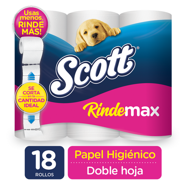 PAPEL HIGIÉNICO SCOTT RINDEMAX DOBLE HOJA, 18 ROLLOS