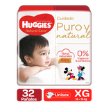 PAÑALES HUGGIES NATURAL CARE PURO Y NATUTAL ETAPA 4/XG, 28 UDS