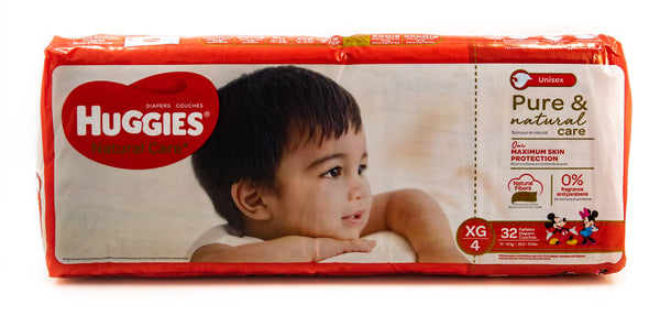 PAÑALES HUGGIES NATURAL CARE PURO Y NATUTAL ETAPA 4/XG, 28 UDS