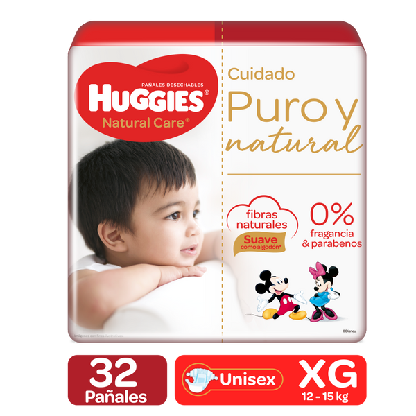 PAÑALES HUGGIES NATURAL CARE PURO Y NATUTAL ETAPA 4/XG, 28 UDS