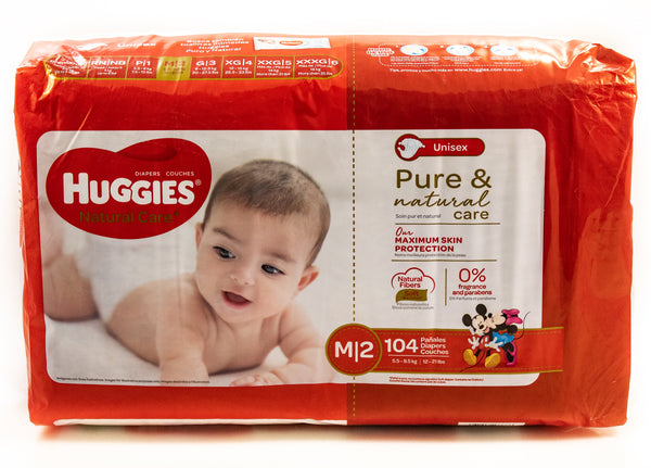 PAÑALES HUGGIES NATURAL CARE PURO Y NATUTAL ETAPA 2/M, 104 UDS