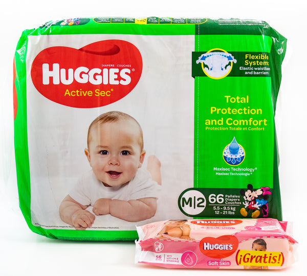 PAÑALES HUGGIES ACTIVE SEC ETAPA 2/M, 66 UDS