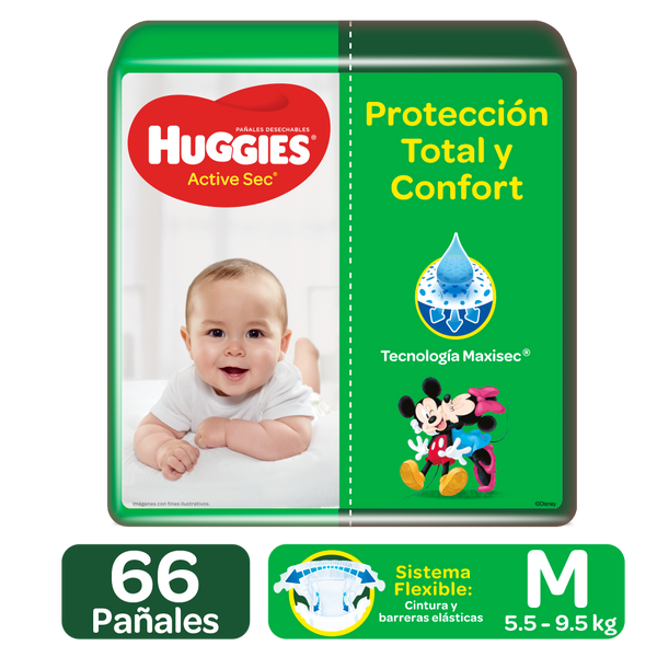 PAÑALES HUGGIES ACTIVE SEC ETAPA 2/M, 66 UDS