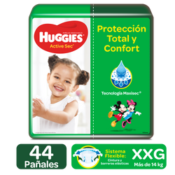 PAÑALES HUGGIES ACTIVE SEC ETAPA 5/XXG, 44 UDS