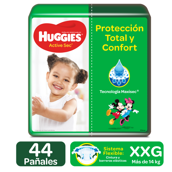 PAÑALES HUGGIES ACTIVE SEC ETAPA 5/XXG, 44 UDS