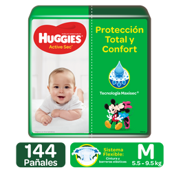 PAÑALES HUGGIES ACTIVE SEC ETAPA 2/M, 144 UDS