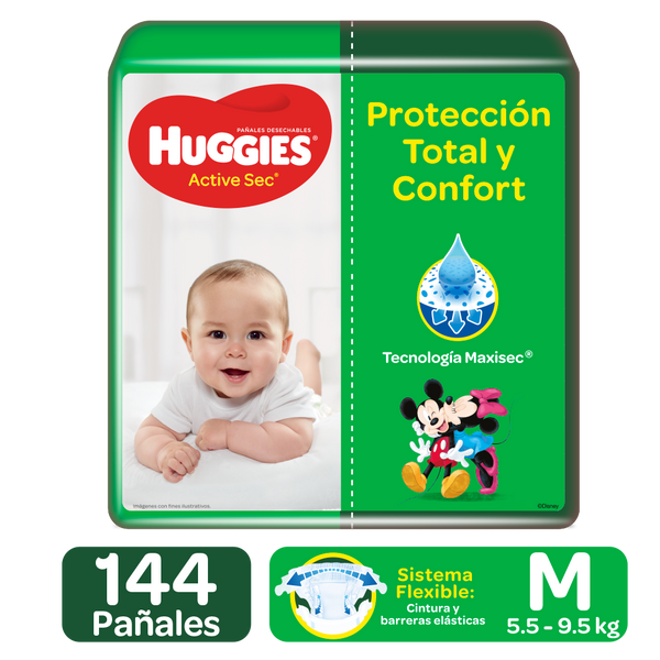 PAÑALES HUGGIES ACTIVE SEC ETAPA 2/M, 144 UDS