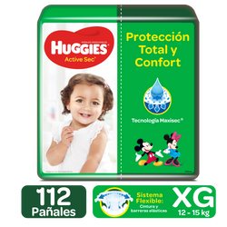 PAÑALES HUGGIES ACTIVE SEC ETAPA 4/XG, 112 UDS