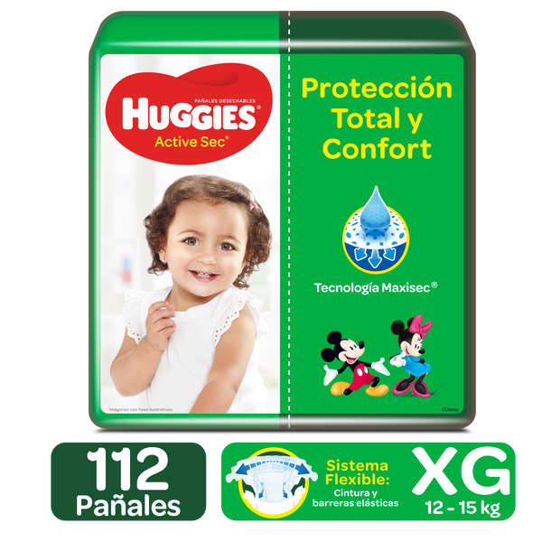 PAÑALES HUGGIES ACTIVE SEC ETAPA 4/XG, 112 UDS