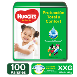 PAÑALES HUGGIES ACTIVE SEC ETAPA 5/XXG, 100 UDS