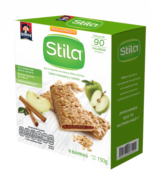 QUAKER STILA MANZANA Y CANELA 6 BARRAS 144 G