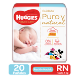 PAÑALES HUGGIES NATURAL CARE PURO Y NATUTAL RECIEN NACIDOS, 20 UDS