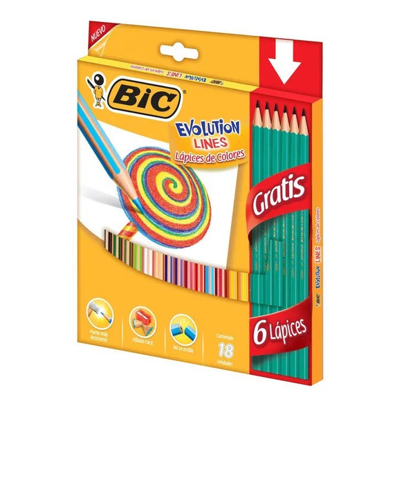 BIC EVOLUTION LINES 18 UNDS 6 LÁPICES GRATIS